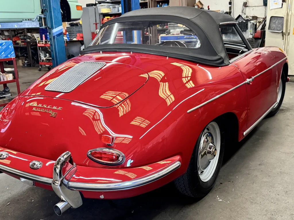 1960 Porsche 356B Super 90 in Cherry Red. Finish Inspection after intense paint correction processes.