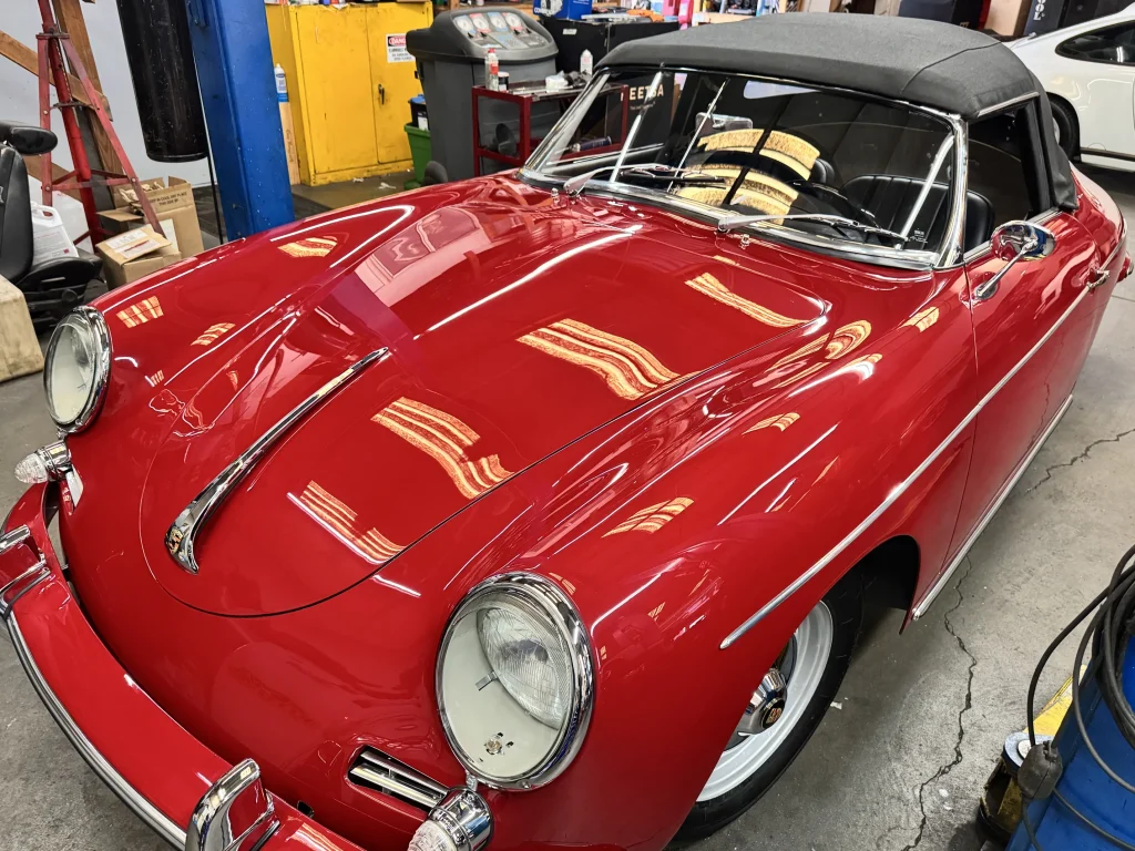 1960 Porsche 356B Super 90 in Cherry Red. Finish Inspection after intense paint correction processes.